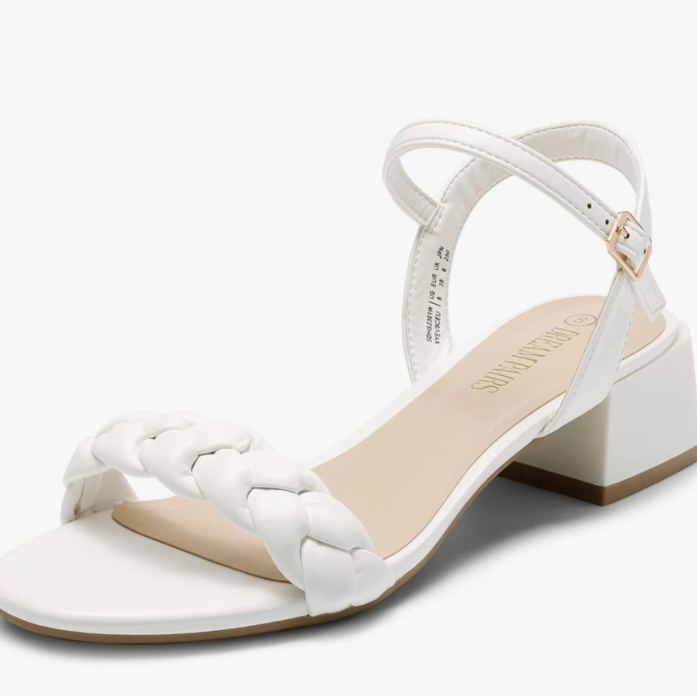 Dreampairs Elegant White Braided Sandals Block Herl Open Toe Slingback Size 7 - Picture 2 of 11
